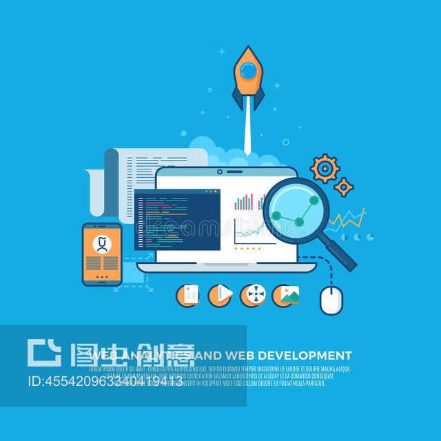 网络分析信息与网站开发平面概念背景Web analytics information and website development flat concept background